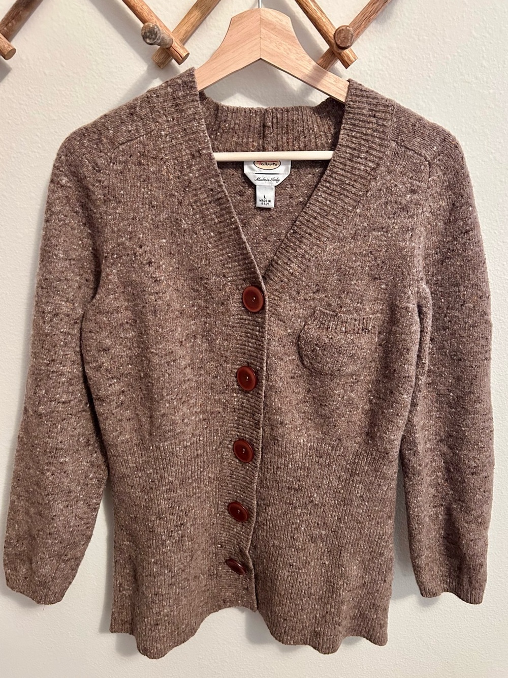 Vintage Talbots wool cardigan sweater size L in marled brown 90s grandpa